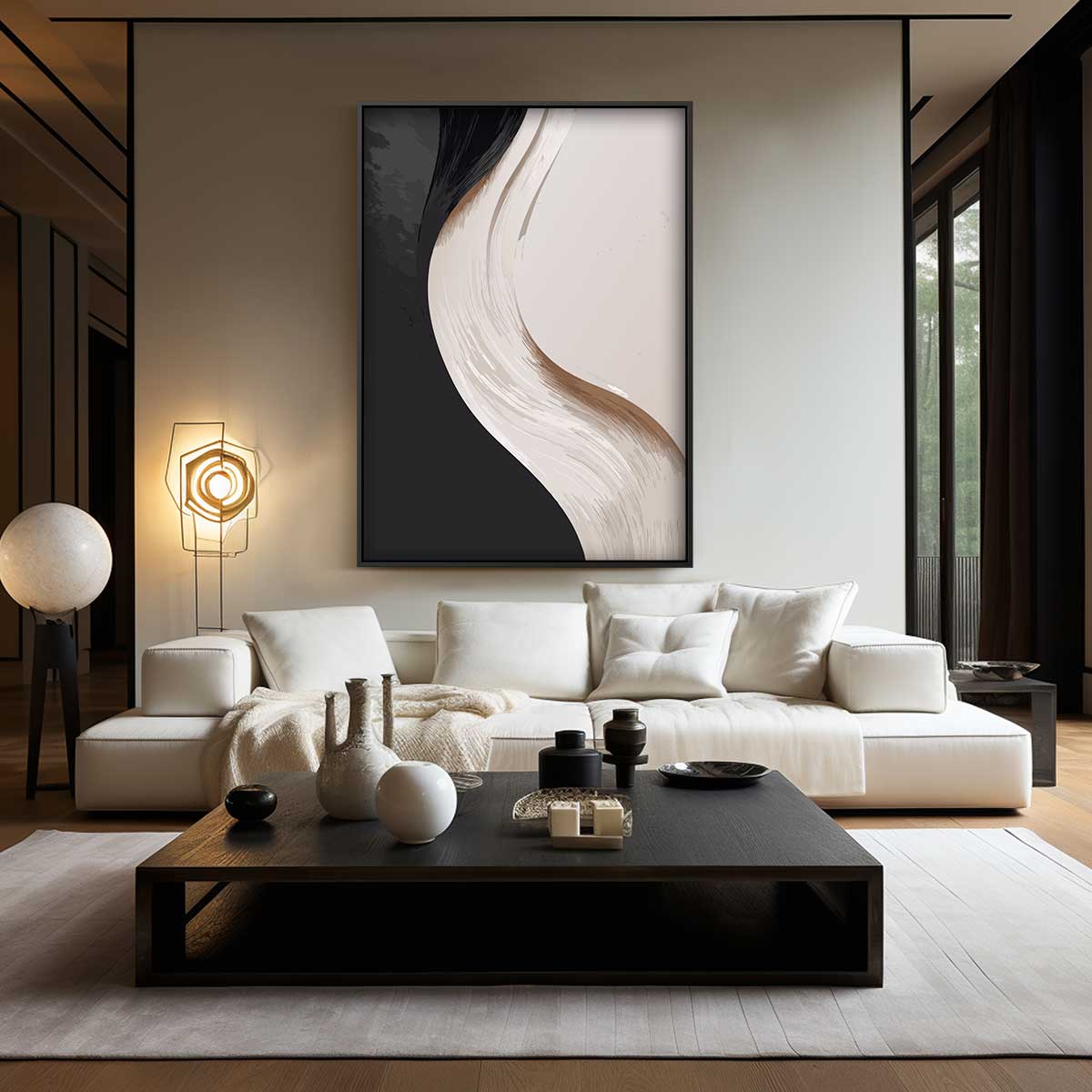 Abstracte Elegantie in Zwart en Wit Kunstwerk-canvas-dibond-plexiglas-wanddecoratie-WallArtistic