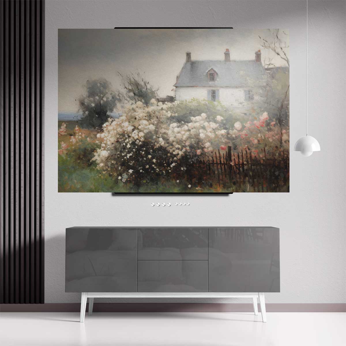 Rustieke Bloementuin bij het Landhuis Kunstwerk-canvas-dibond-plexiglas-wanddecoratie-WallArtistic