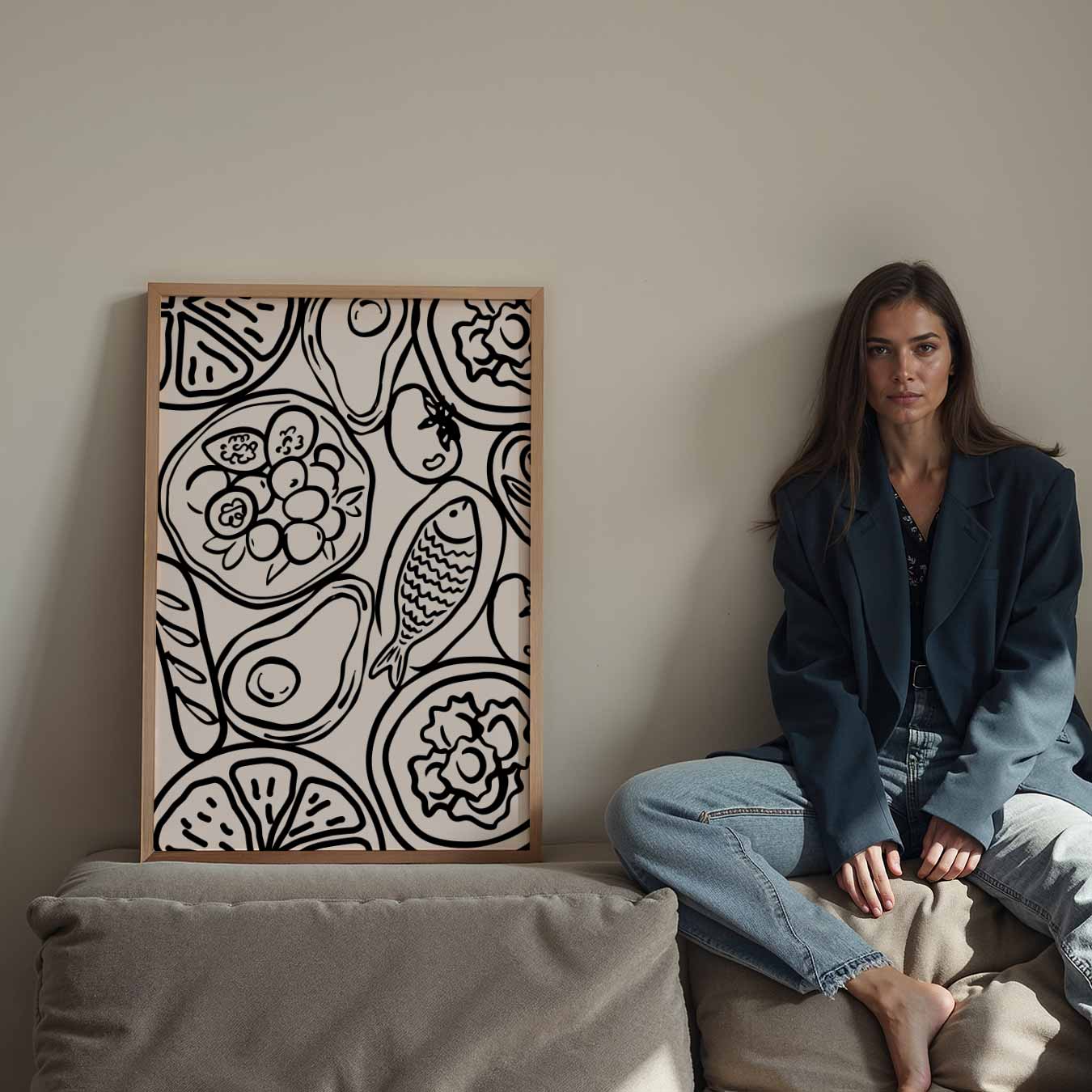 Stijlvolle Zwart-Wit Voedselillustratie Poster-WallArtistic