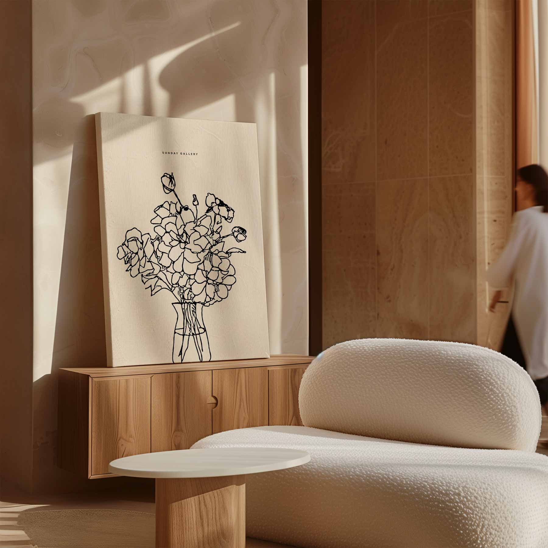 Bloemen in Lijntekening Kunstwerk-canvas-dibond-plexiglas-wanddecoratie-WallArtistic