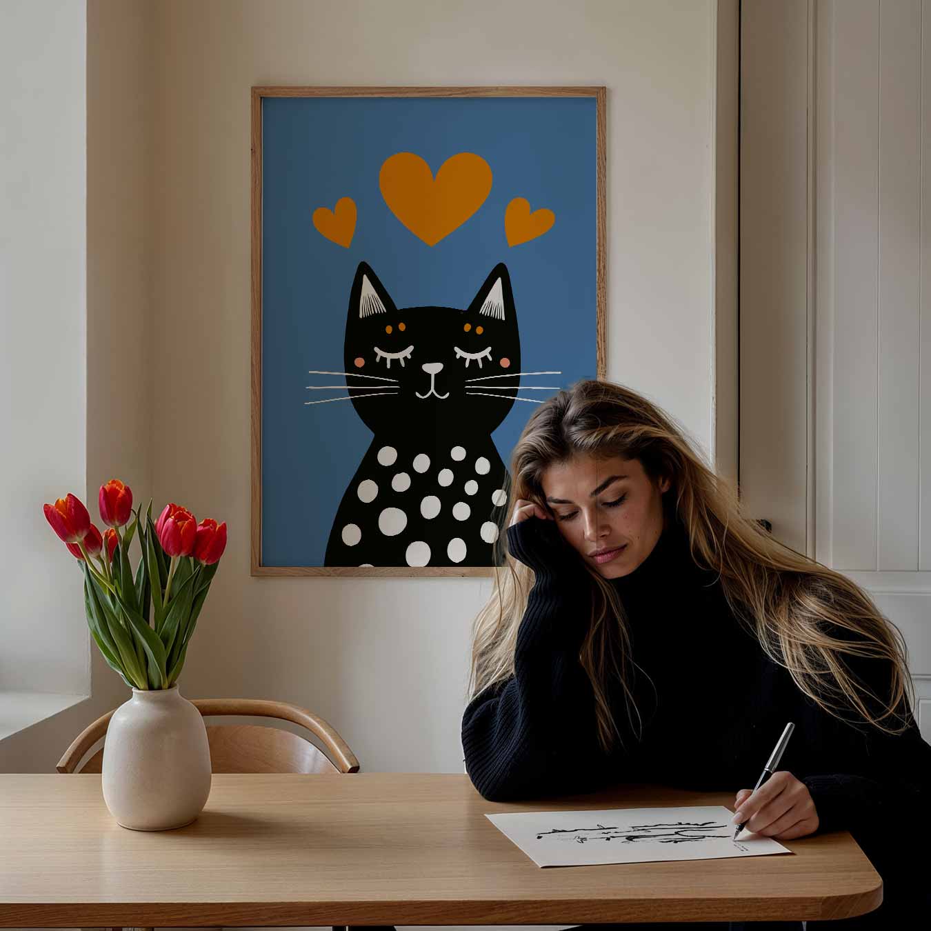 Slaapende Kat met Hartjes Poster
