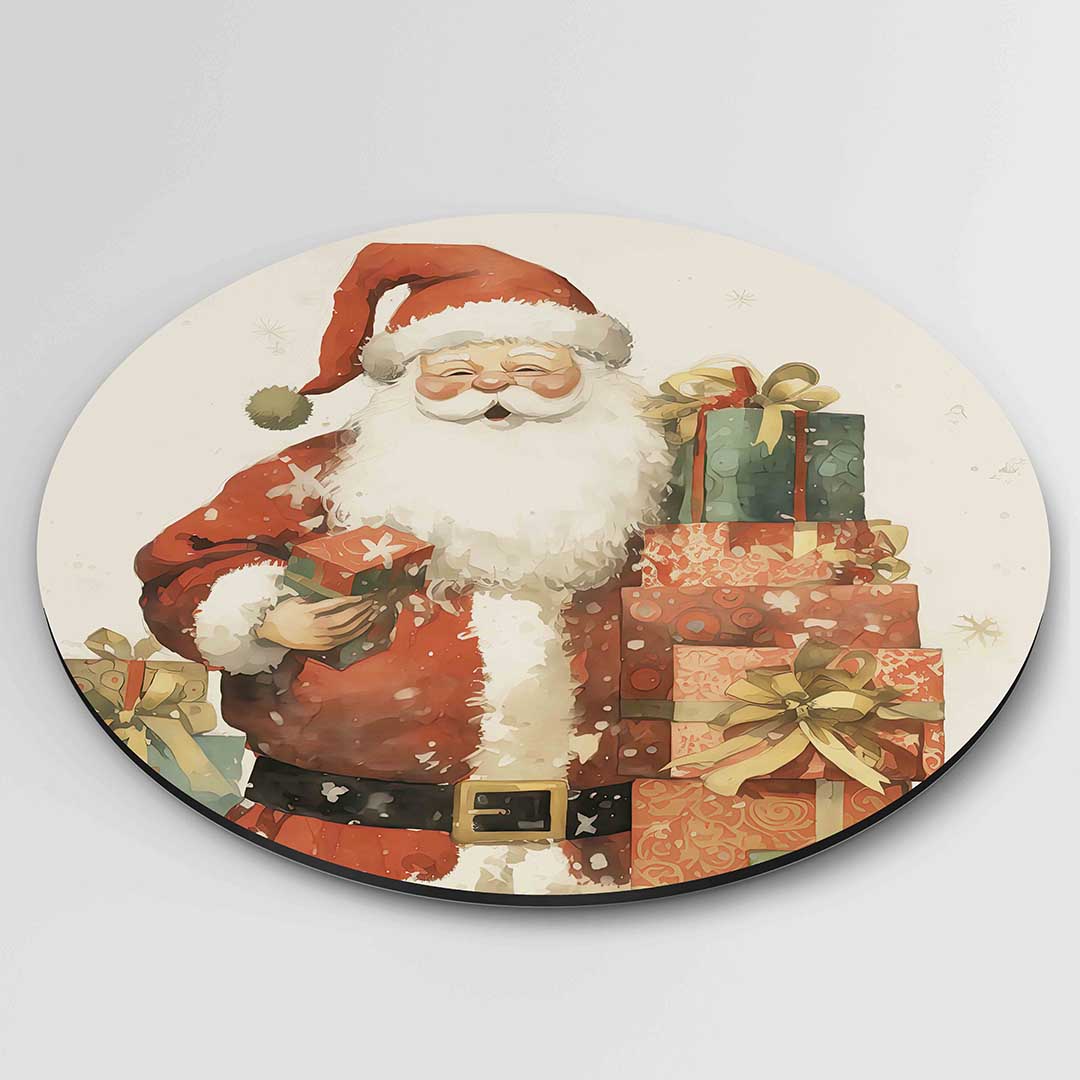 Kerstman met cadeaus Muurcirkel
