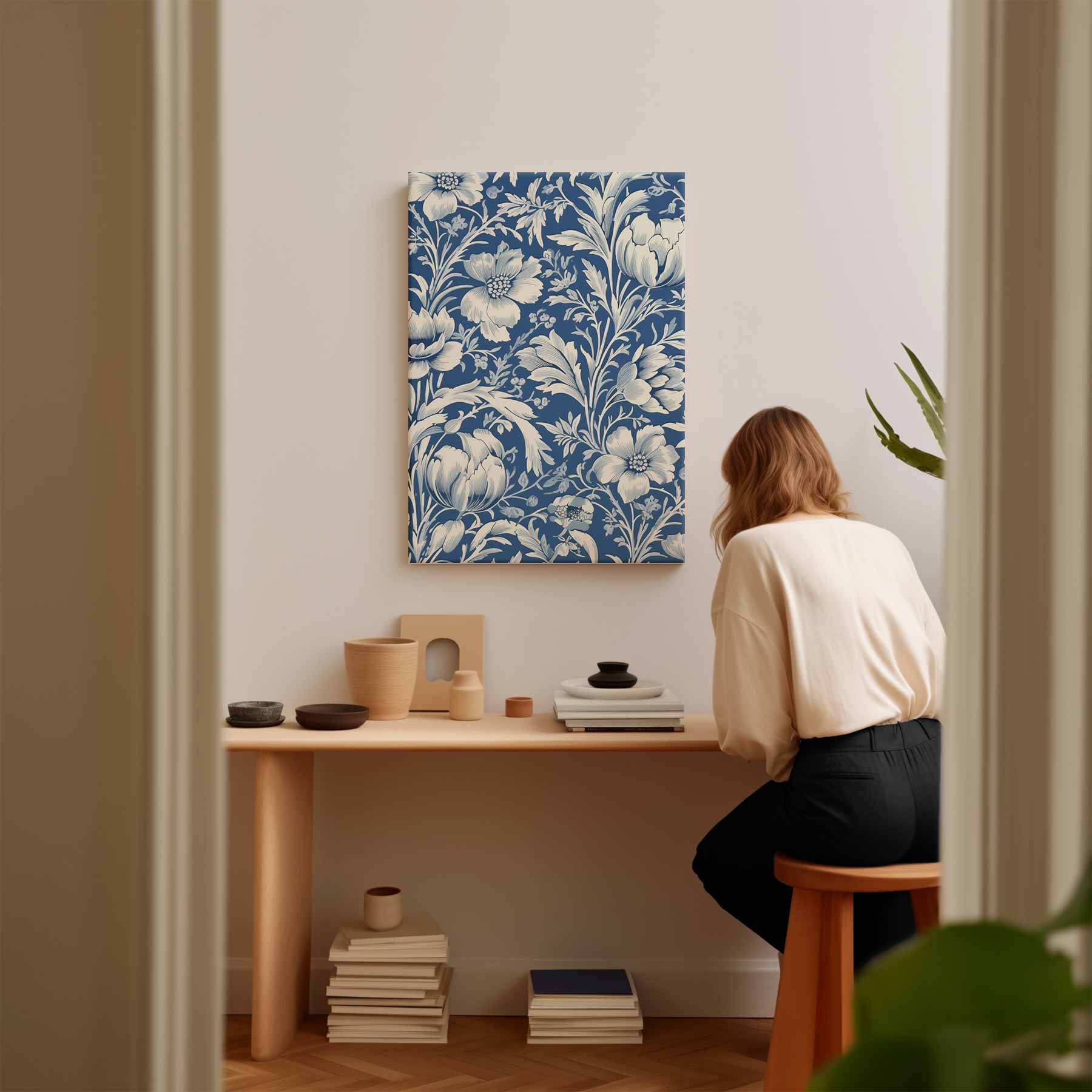 Bloemrijk Blauw Behang Kunstwerk-canvas-dibond-plexiglas-wanddecoratie-WallArtistic