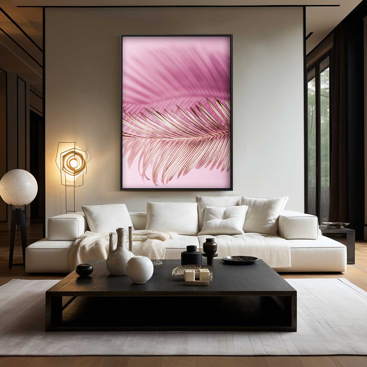 Roze Dromerige Palmblad Kunstwerk-canvas-dibond-plexiglas-wanddecoratie-WallArtistic