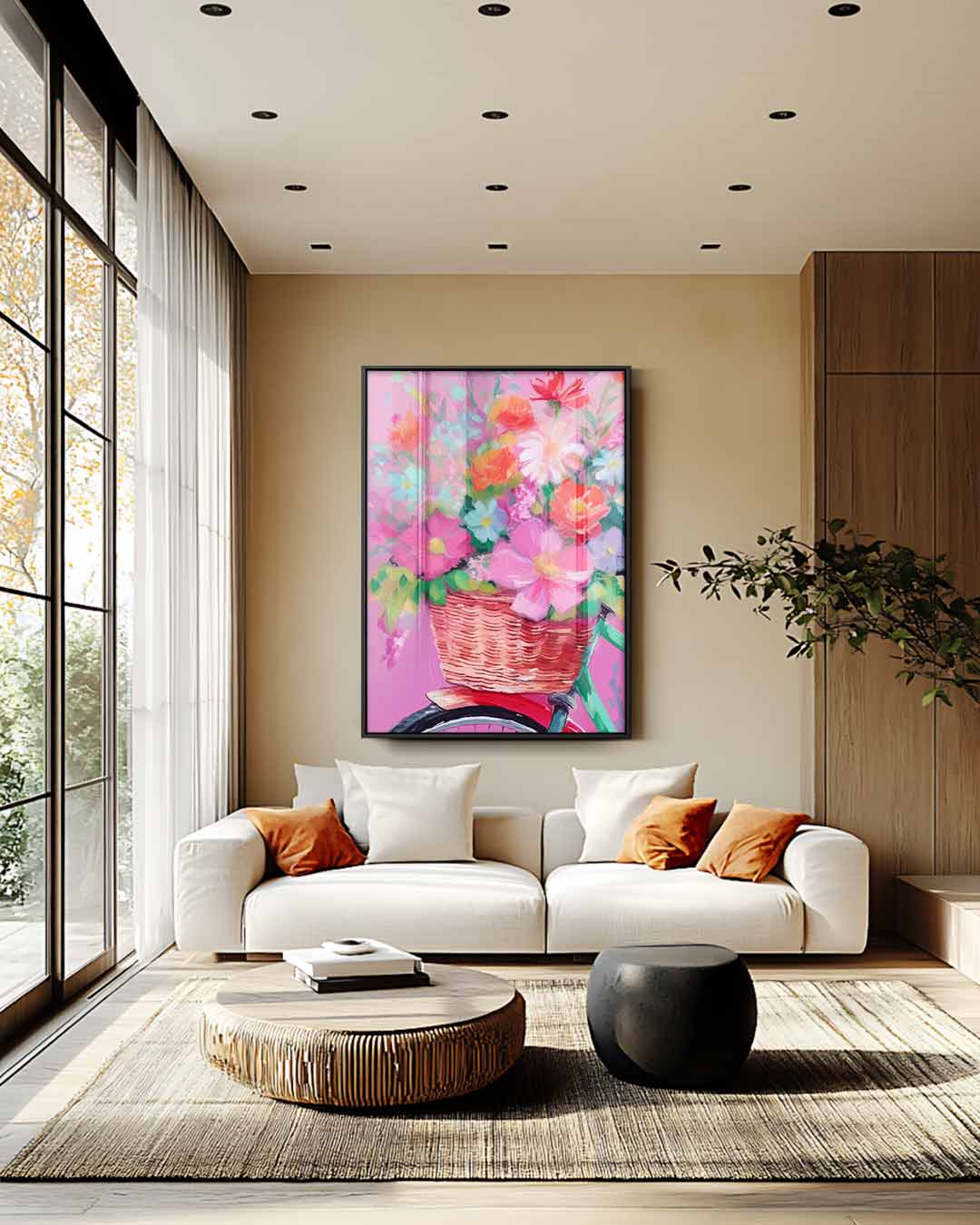 Bloemen in Fietsmand Kunstwerk-canvas-dibond-plexiglas-wanddecoratie-WallArtistic
