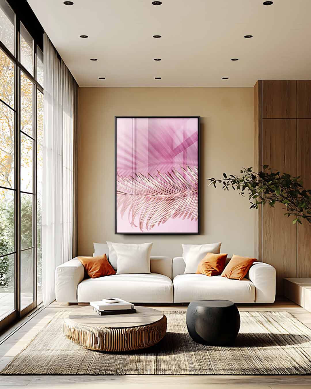 Roze Dromerige Palmblad Kunstwerk-canvas-dibond-plexiglas-wanddecoratie-WallArtistic