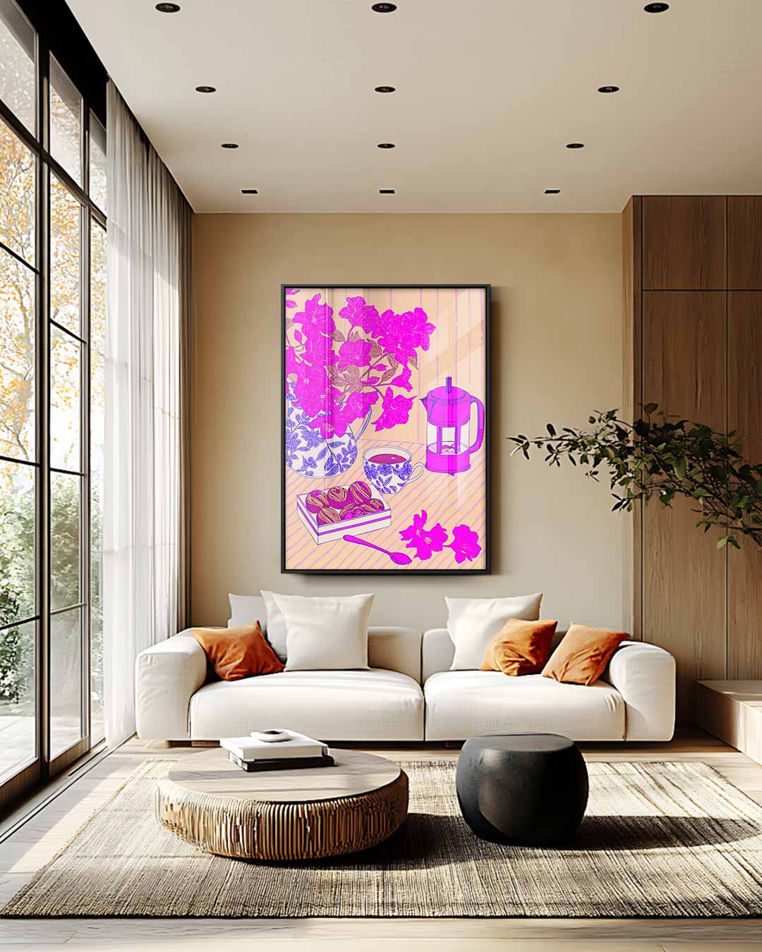 Bloemrijke Koffiemoment Kunstwerk-canvas-dibond-plexiglas-wanddecoratie-WallArtistic