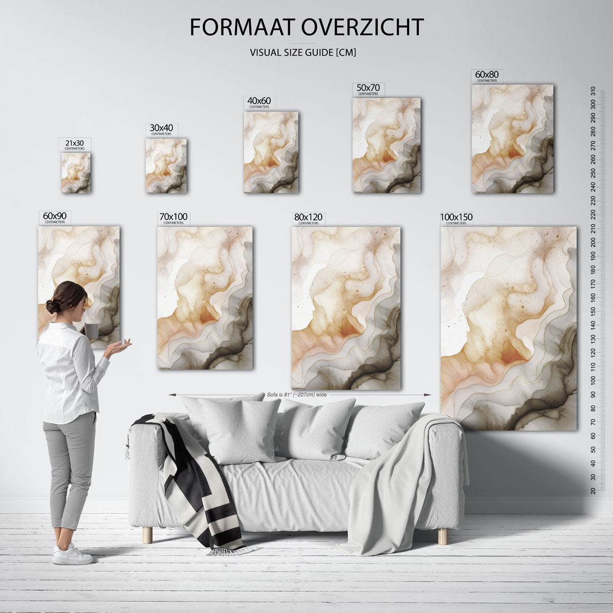 Abstracte beige en grijze vormen Poster