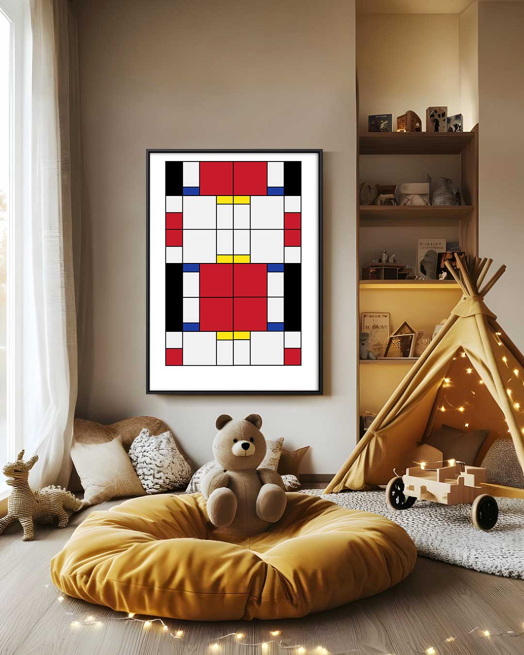 Mondriaanse Mozaïek Kunstwerk-canvas-dibond-plexiglas-wanddecoratie-WallArtistic