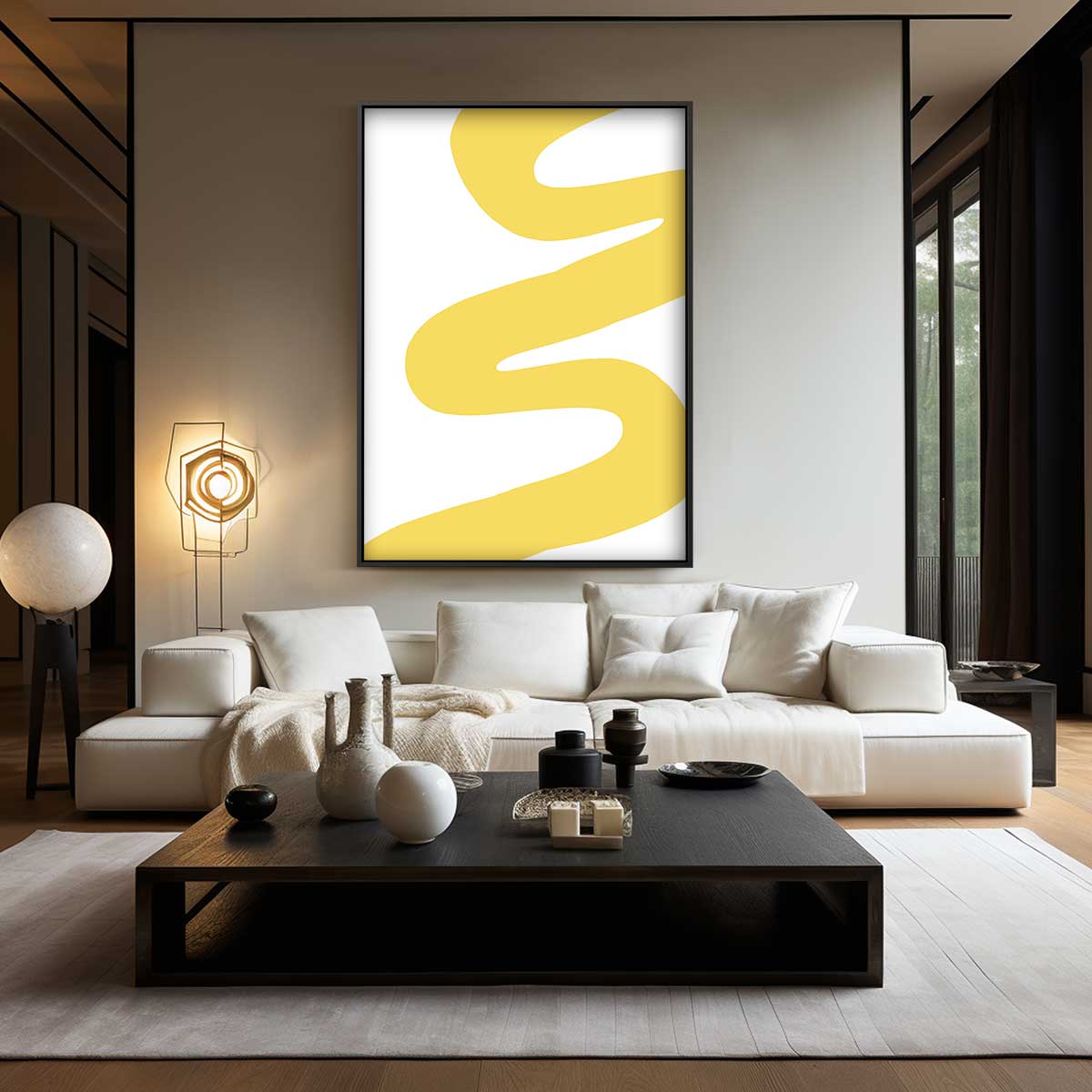 Vloeiende Gele Bewegingen Kunstwerk-canvas-dibond-plexiglas-wanddecoratie-WallArtistic