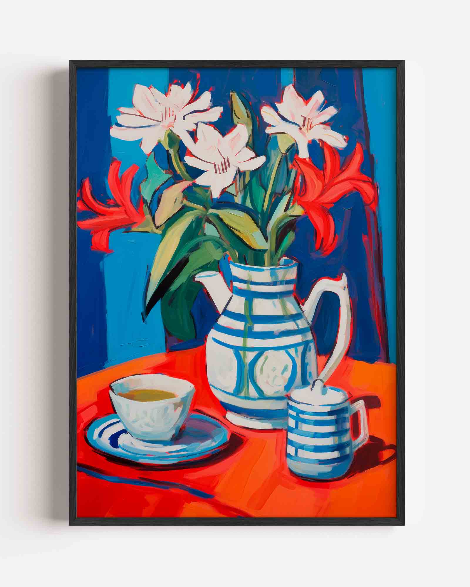 Bloemen en servies Poster