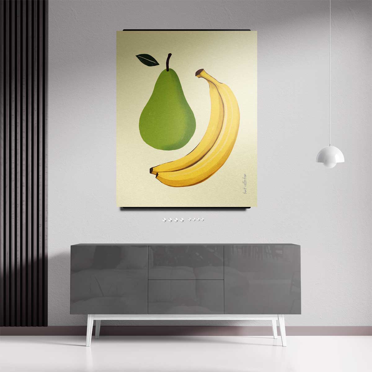 Speelse Perens en Bananen Illustratie Kunstwerk-canvas-dibond-plexiglas-wanddecoratie-WallArtistic