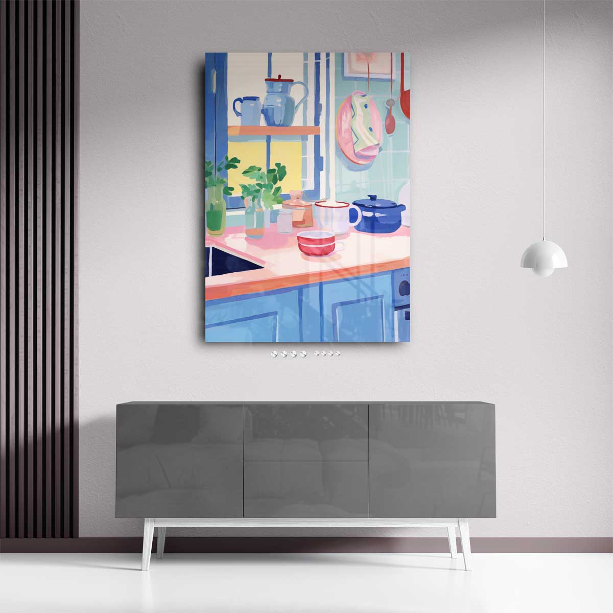 Vrolijk Keukenhoekje in Pasteltinten Kunstwerk-canvas-dibond-plexiglas-wanddecoratie-WallArtistic