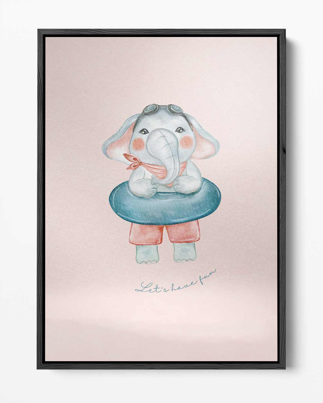 Speelse Olifant Met Zwemband Kunstwerk-canvas-dibond-plexiglas-wanddecoratie-WallArtistic