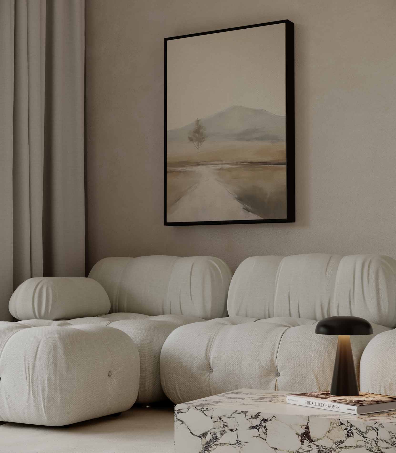 Eenzame Boom in Zacht Landschap Kunstwerk-canvas-dibond-plexiglas-wanddecoratie-WallArtistic