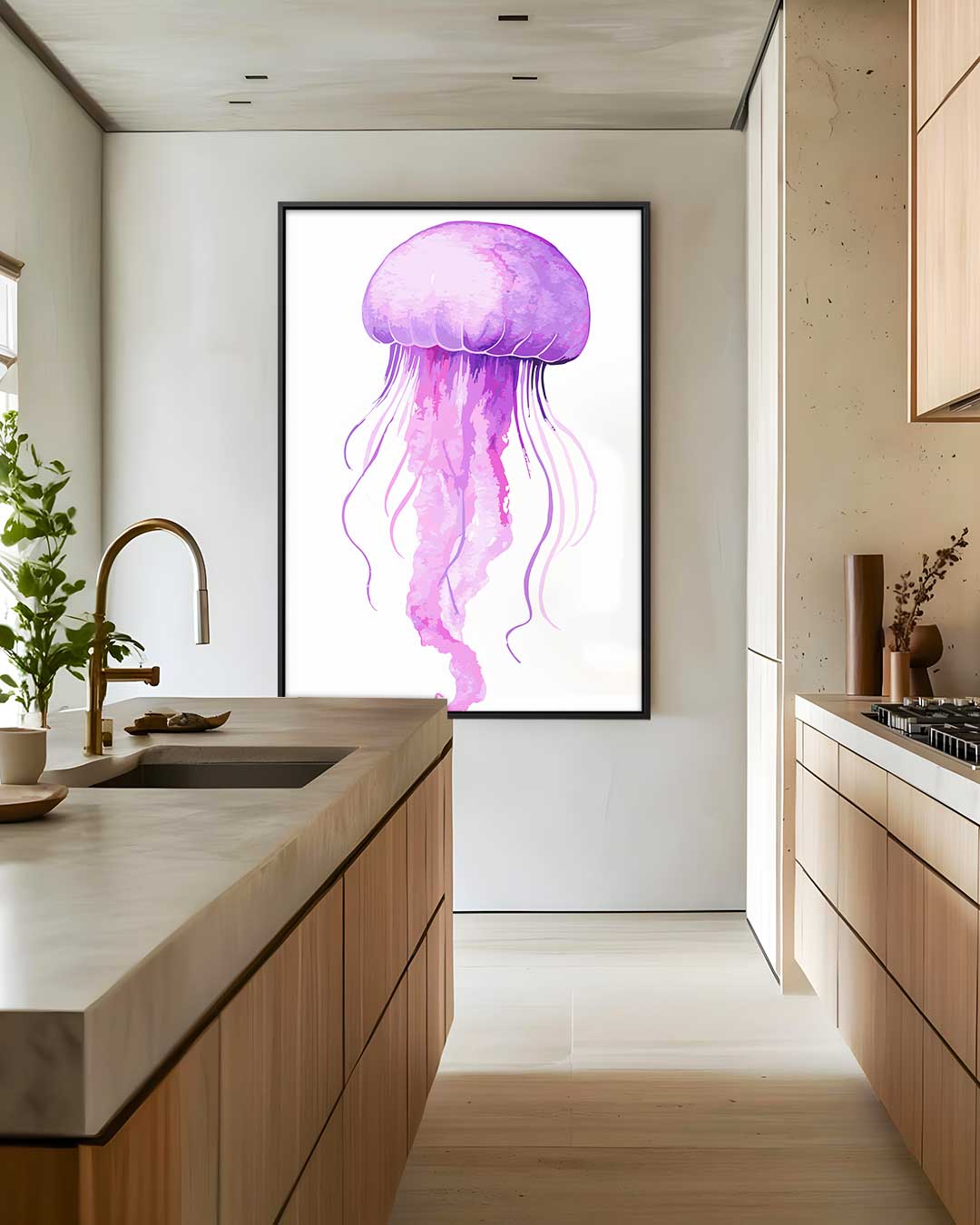 Dromerige Paarse Kwallenprent Kunstwerk-canvas-dibond-plexiglas-wanddecoratie-WallArtistic