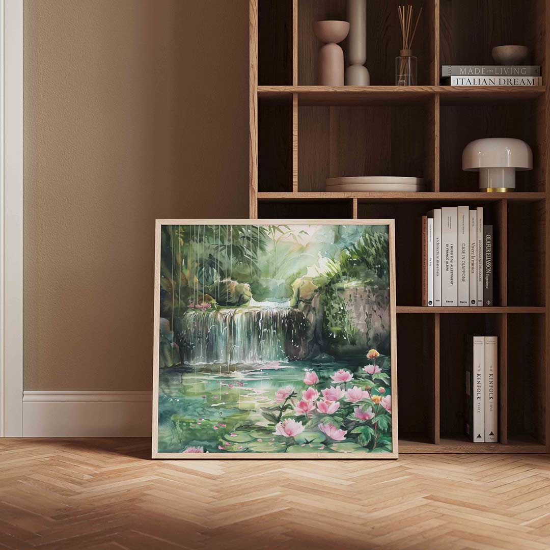 Waterval en bloemen Poster