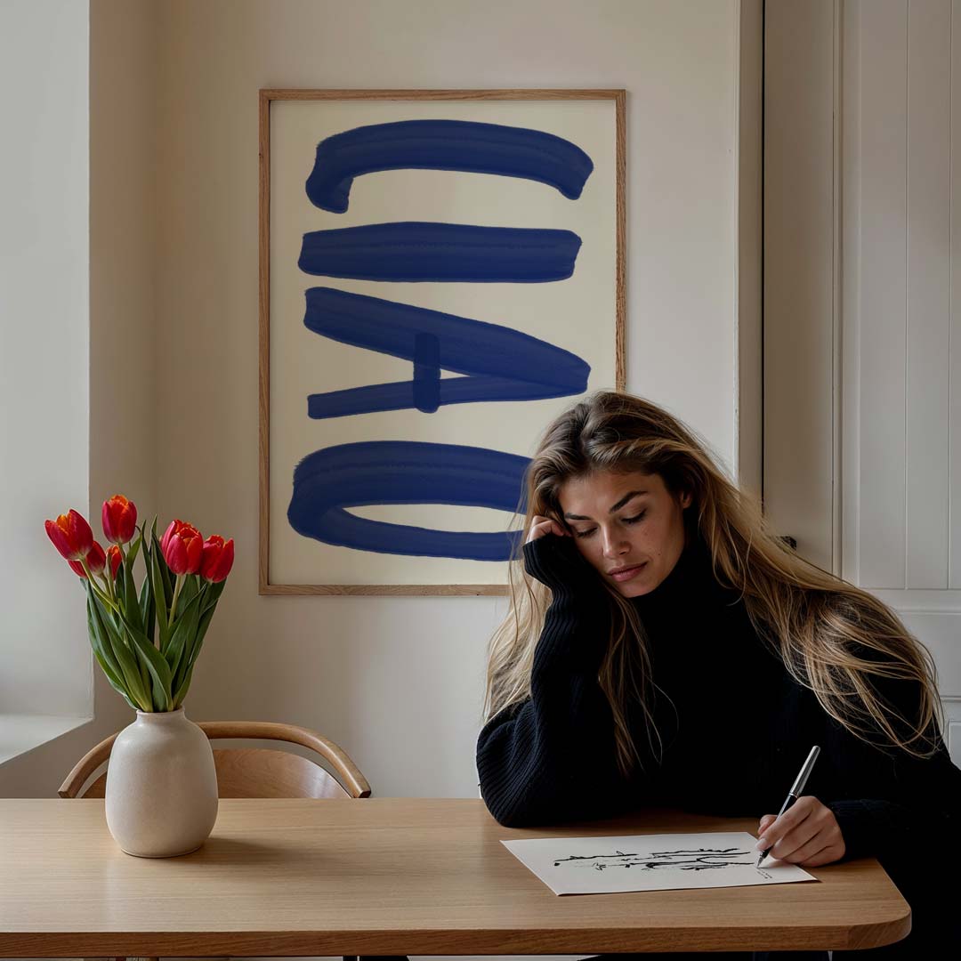 Abstracte Blauwe Streken Kunstposter-WallArtistic