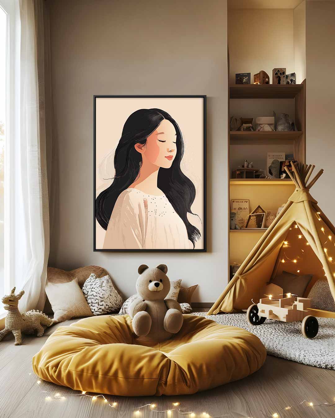 Dromerige Portret Illustratie Kunstwerk-canvas-dibond-plexiglas-wanddecoratie-WallArtistic