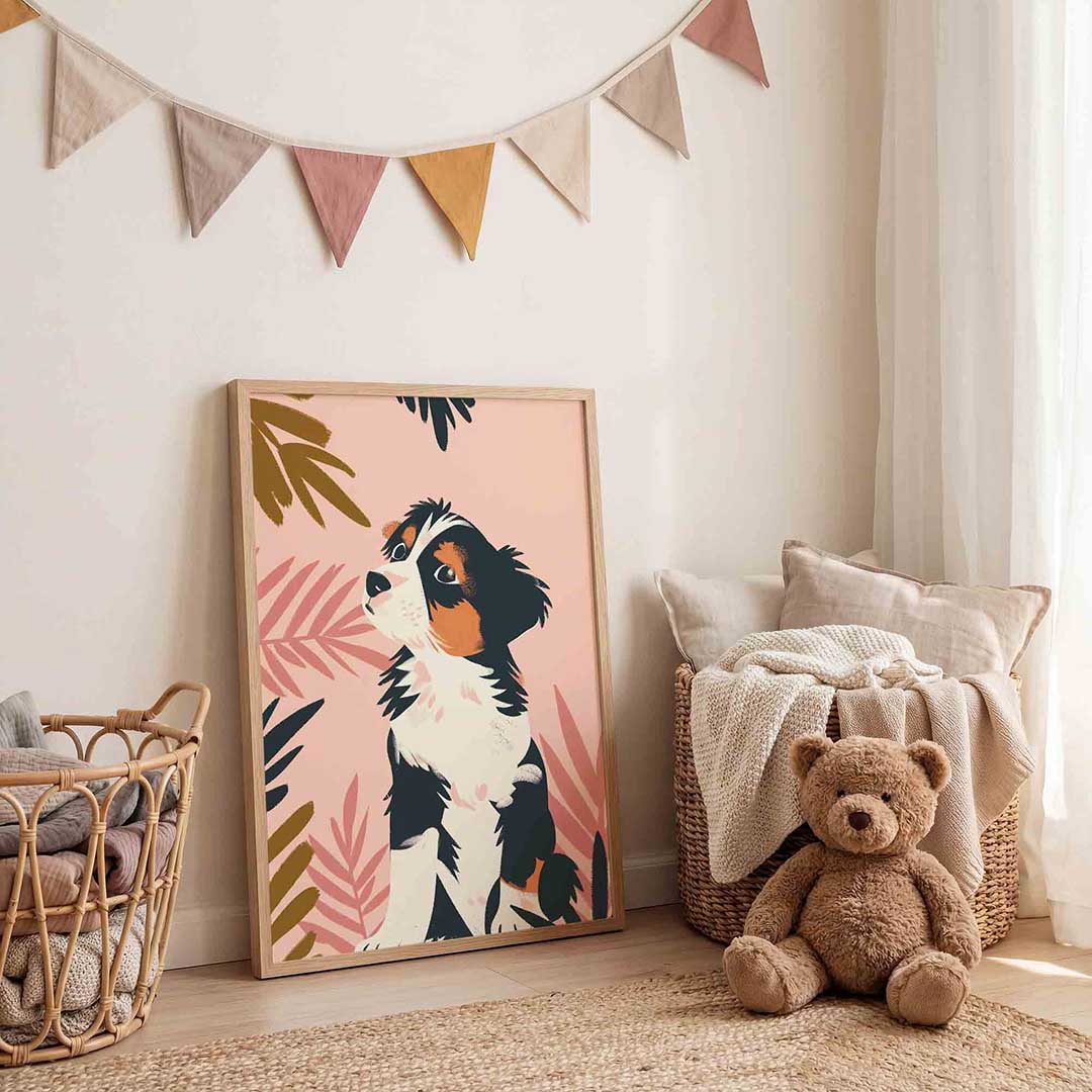 Hond met bladeren Poster