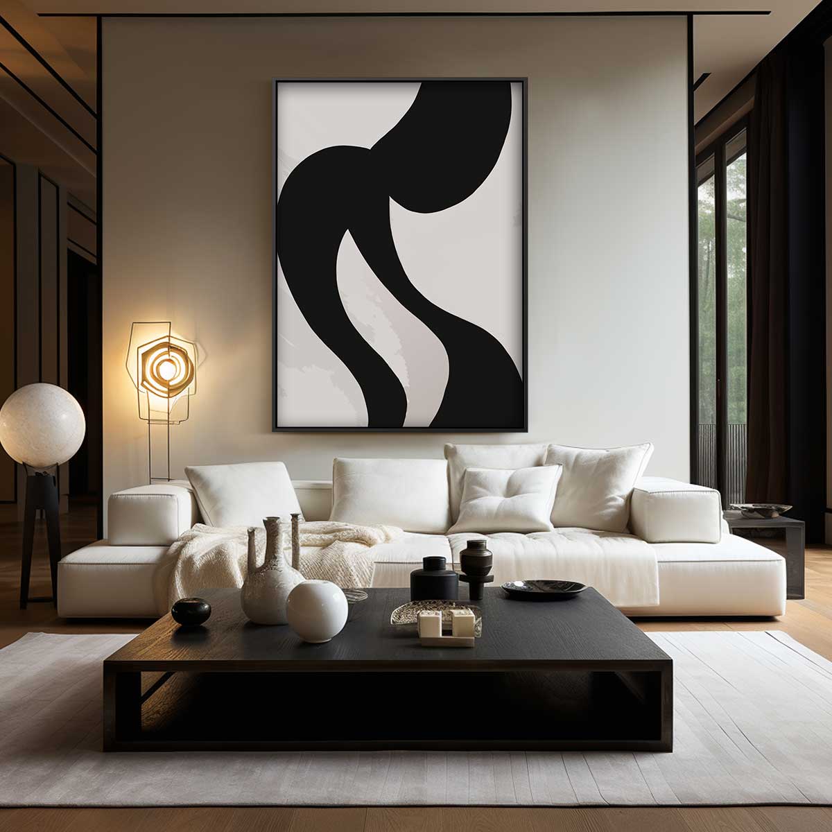 Speelse Zwarte S-Wave Kunstwerk-canvas-dibond-plexiglas-wanddecoratie-WallArtistic
