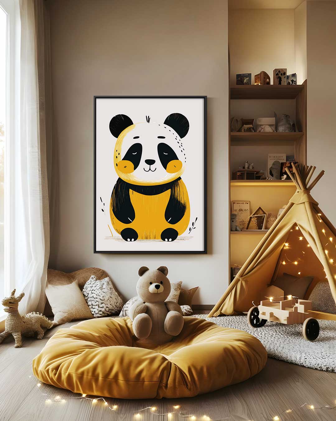 Schattige Panda Illustratie Kunstwerk-canvas-dibond-plexiglas-wanddecoratie-WallArtistic