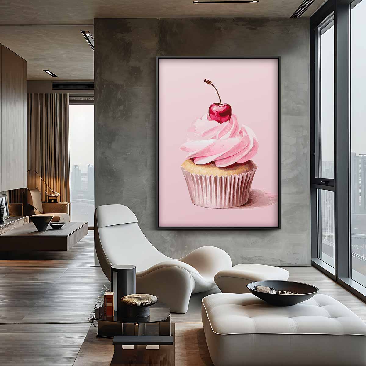Cupcake Delight met Kers Kunstwerk-canvas-dibond-plexiglas-wanddecoratie-WallArtistic