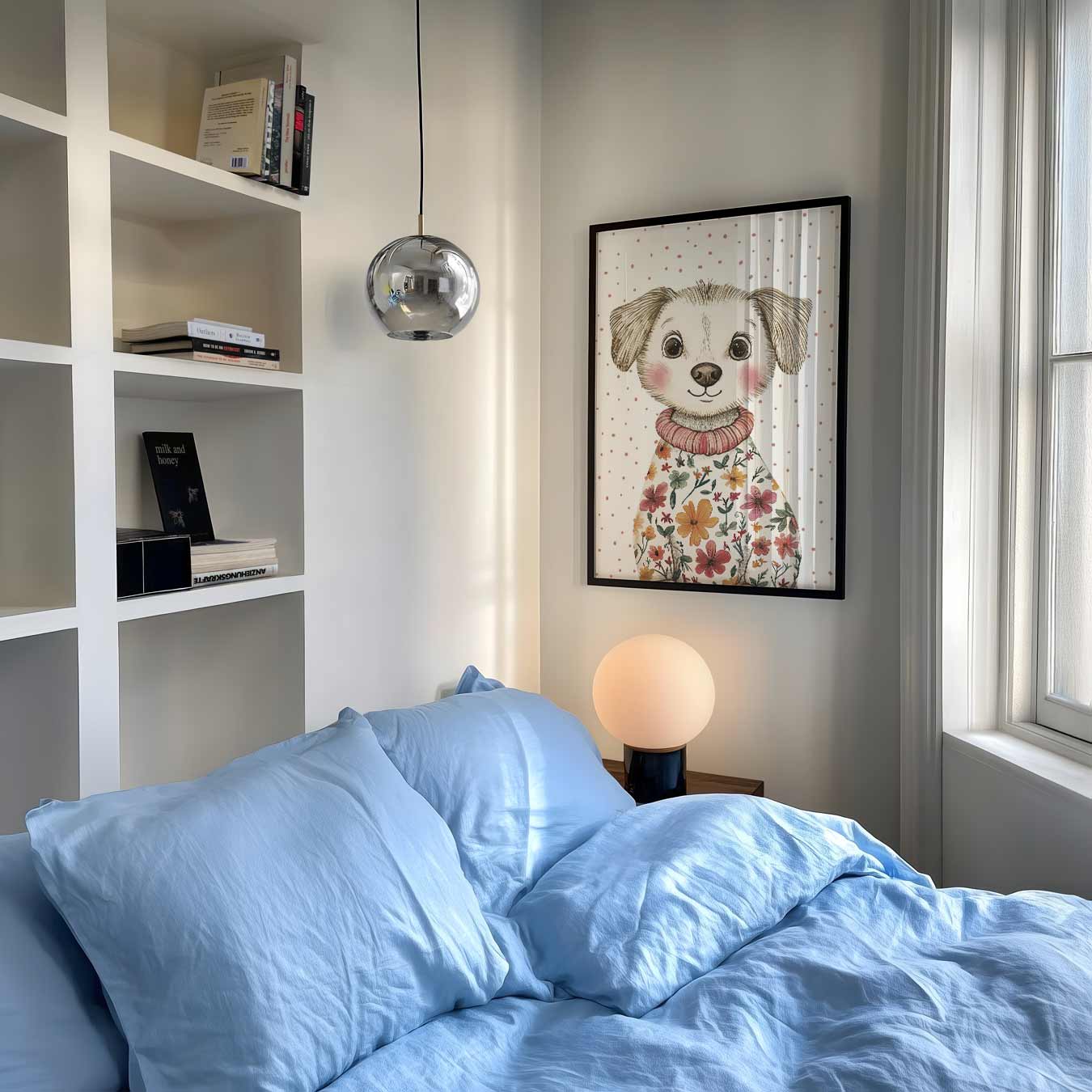 Schattige Puppy in Bloemen Trui Poster