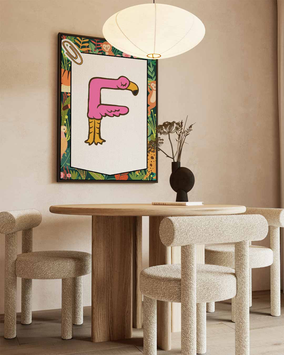 Flamingo Letter F Poster Kunstwerk-canvas-dibond-plexiglas-wanddecoratie-WallArtistic