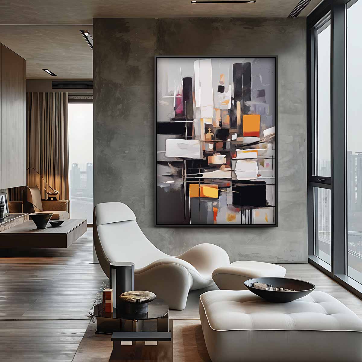 Abstract Stadsleven Schilderij Kunstwerk-canvas-dibond-plexiglas-wanddecoratie-WallArtistic