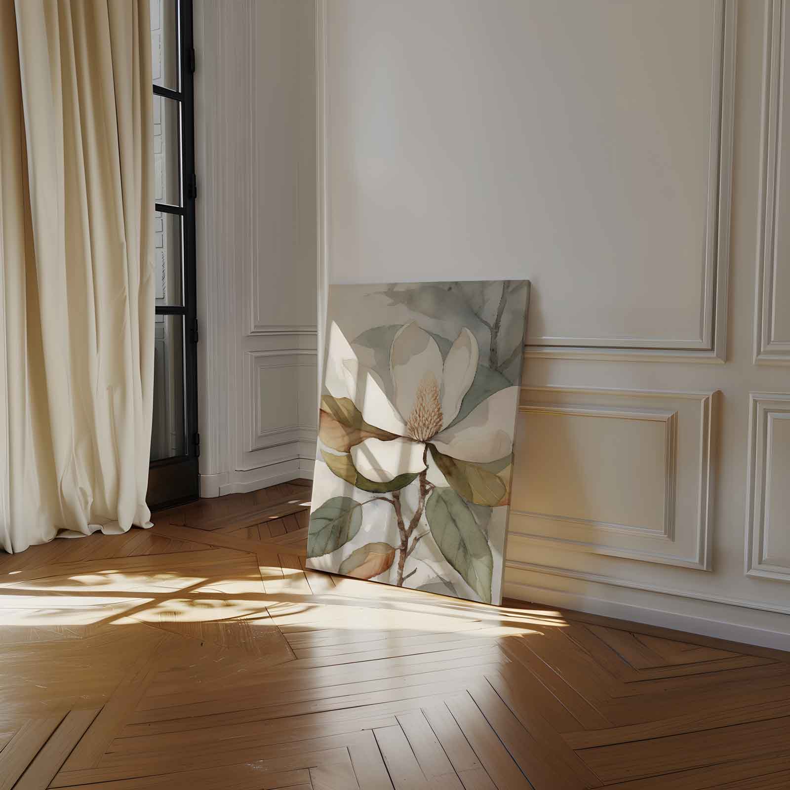 Elegante Magnolia Aquarel Kunstwerk-canvas-dibond-plexiglas-wanddecoratie-WallArtistic