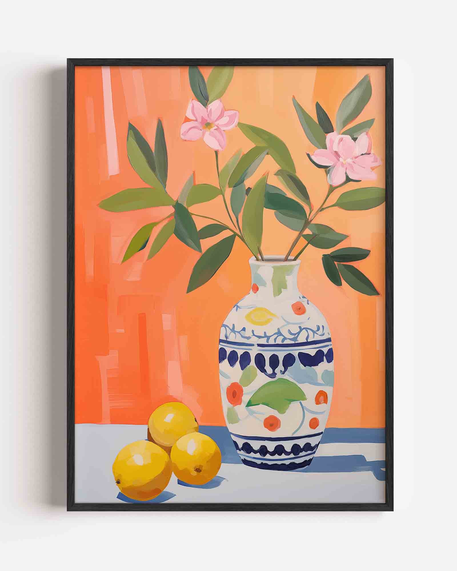 Bloemen in vaas met citroenen Poster
