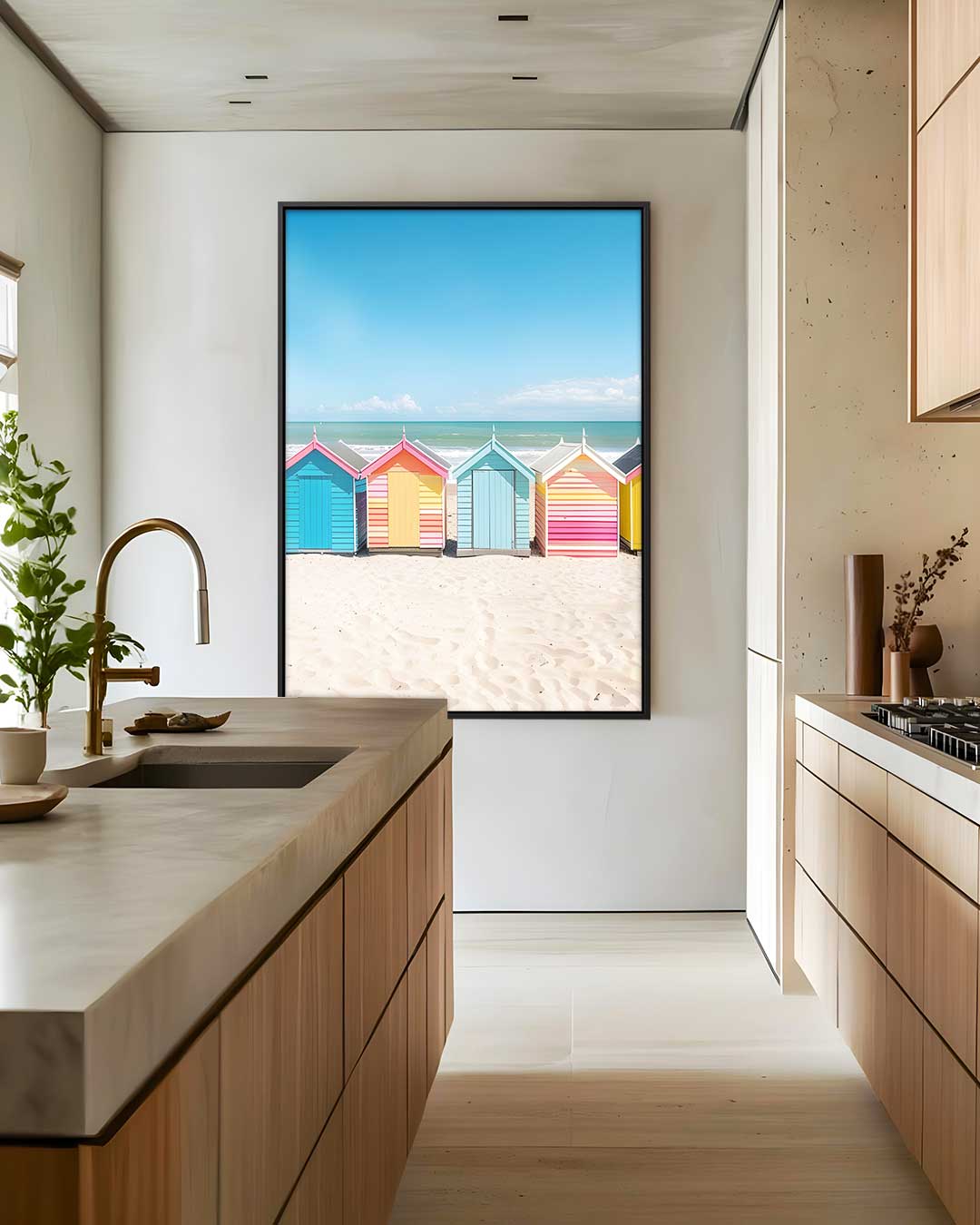Kleurrijke Strandhuisjes Kunstwerk-canvas-dibond-plexiglas-wanddecoratie-WallArtistic