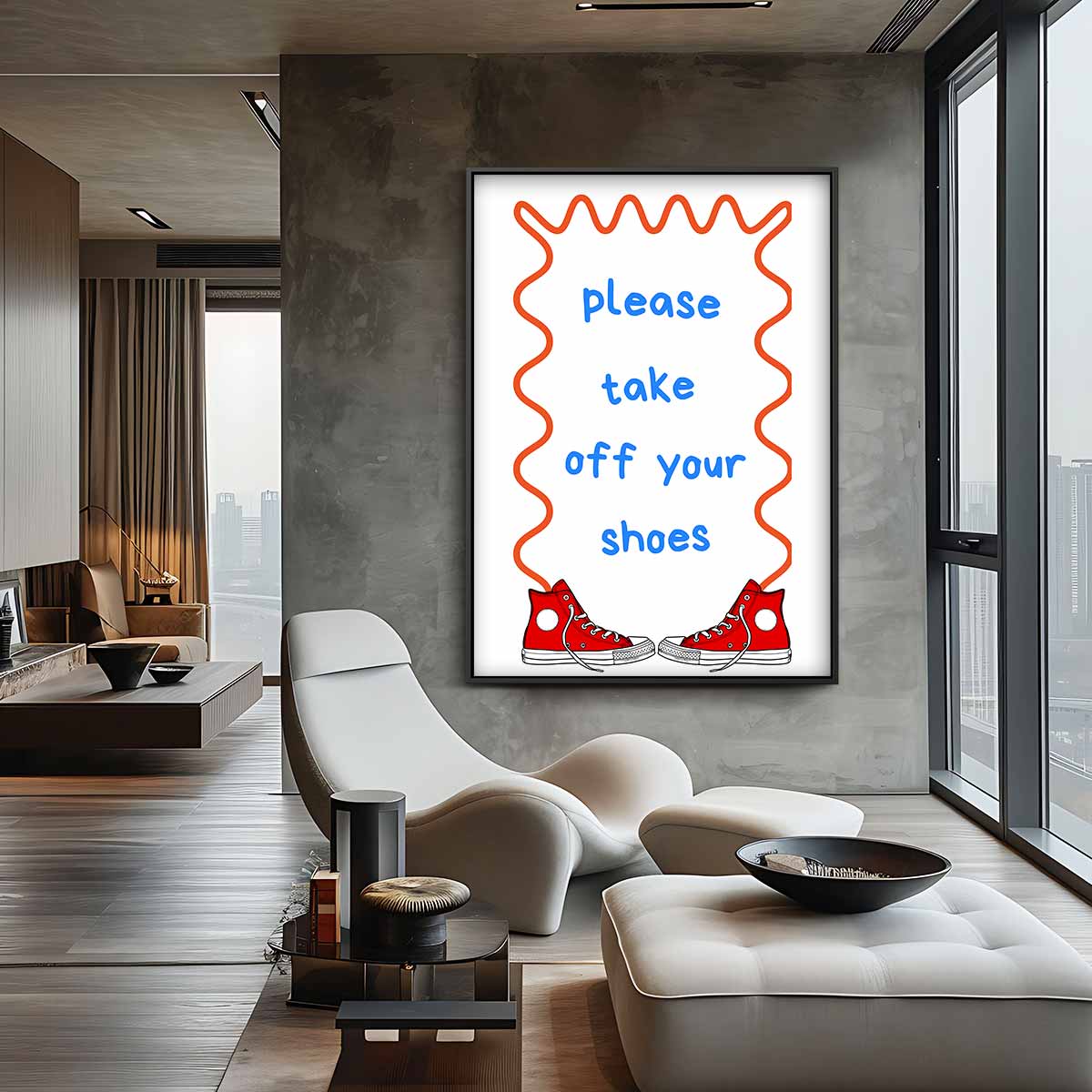 Vrolijke Deurmat Illustratie Kunstwerk-canvas-dibond-plexiglas-wanddecoratie-WallArtistic