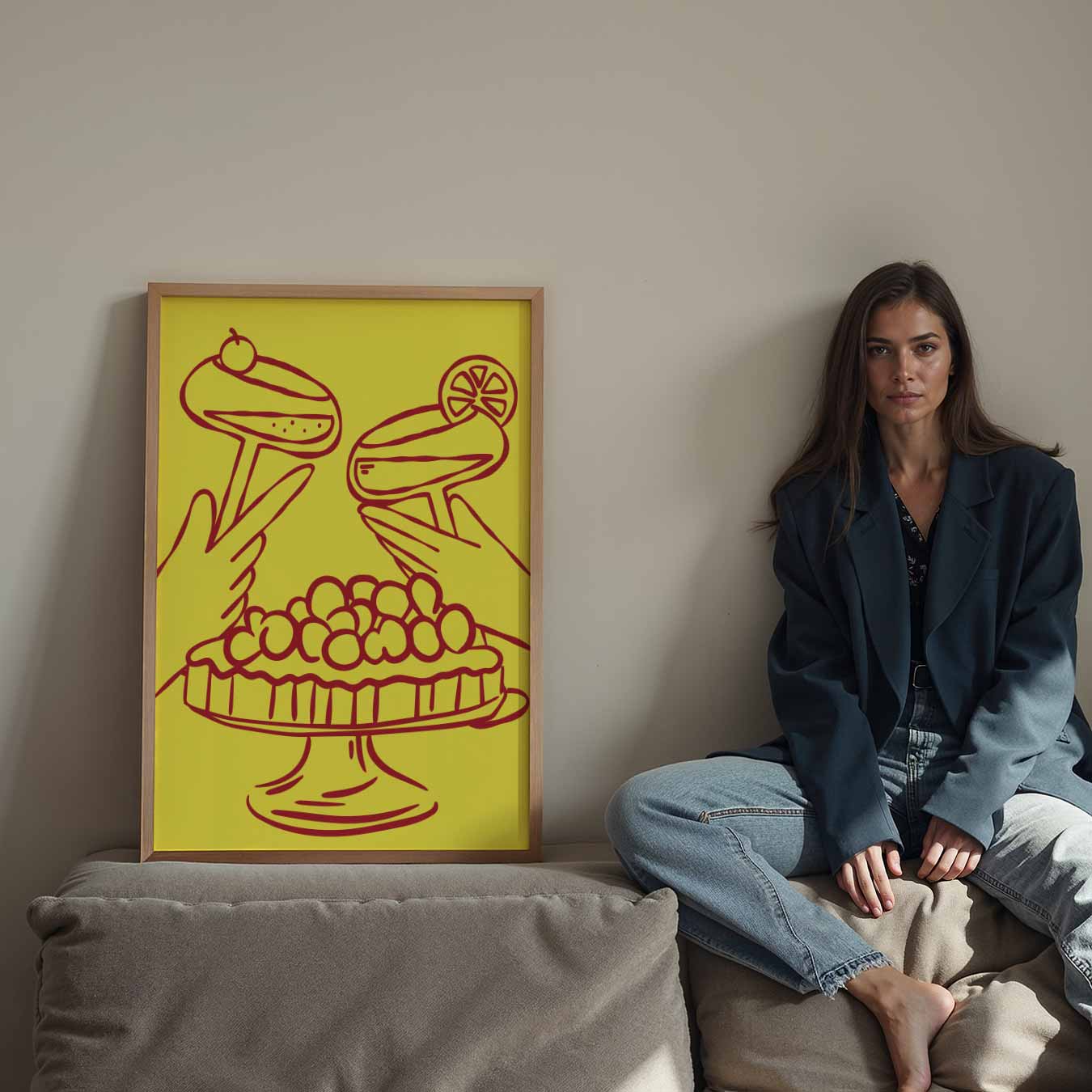 Feestelijke Cocktail & Taart Illustratie Poster-WallArtistic