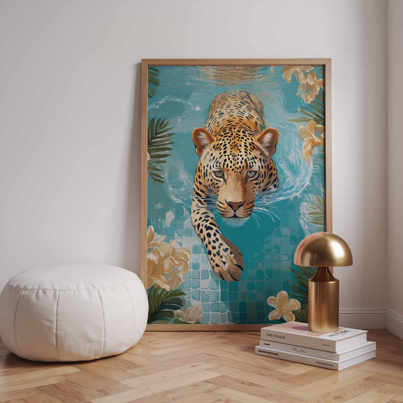 Zwemmende Luipaard in Tropische Oase Poster-WallArtistic