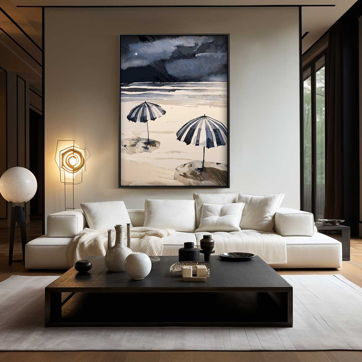 Strandparaplu's in Windstorm Kunstwerk-canvas-dibond-plexiglas-wanddecoratie-WallArtistic