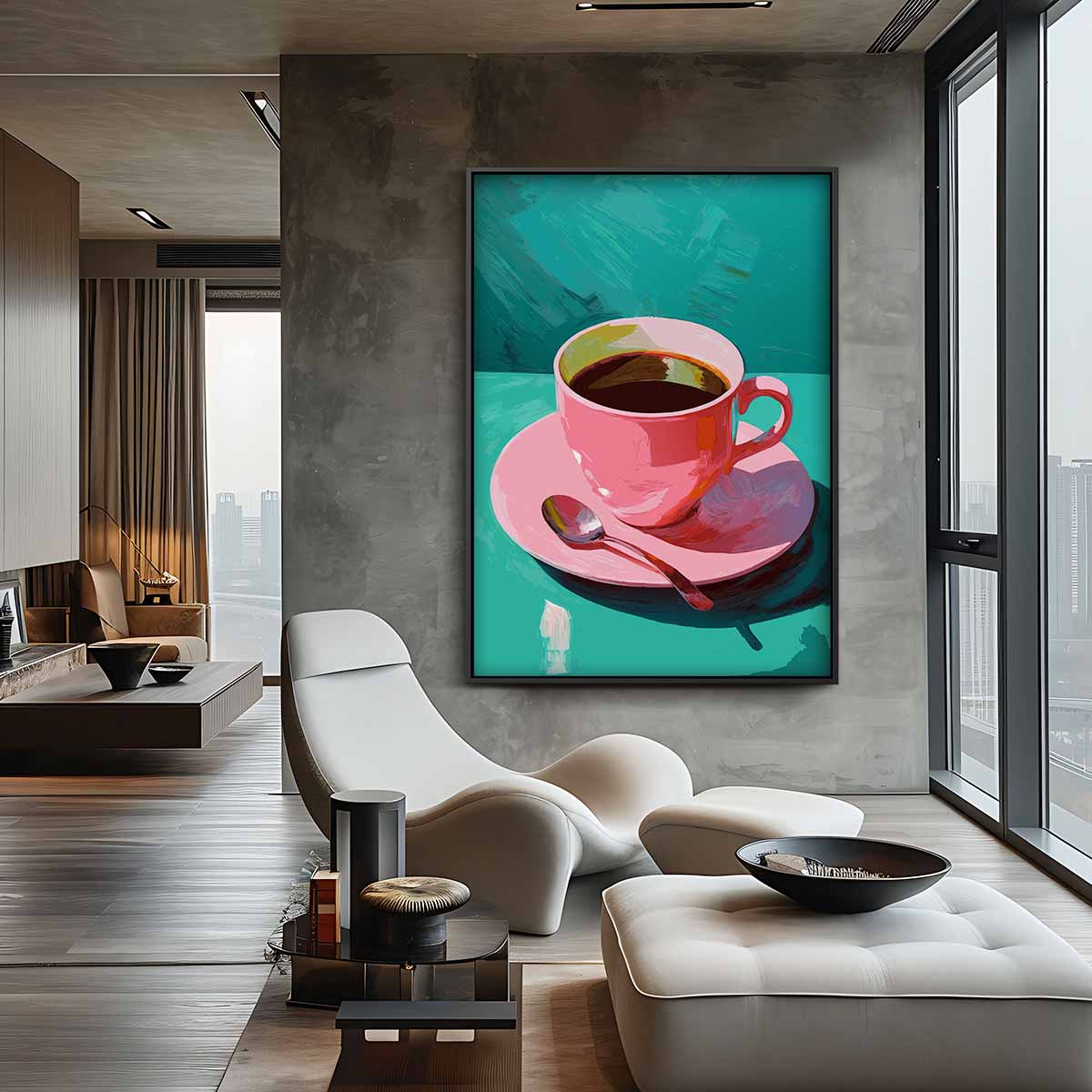 Roze Koffiekop Kunstwerk Kunstwerk-canvas-dibond-plexiglas-wanddecoratie-WallArtistic