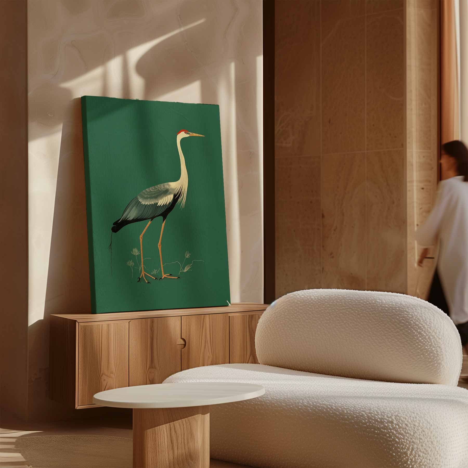 Elegante Kraanvogel Illustratie Kunstwerk-canvas-dibond-plexiglas-wanddecoratie-WallArtistic