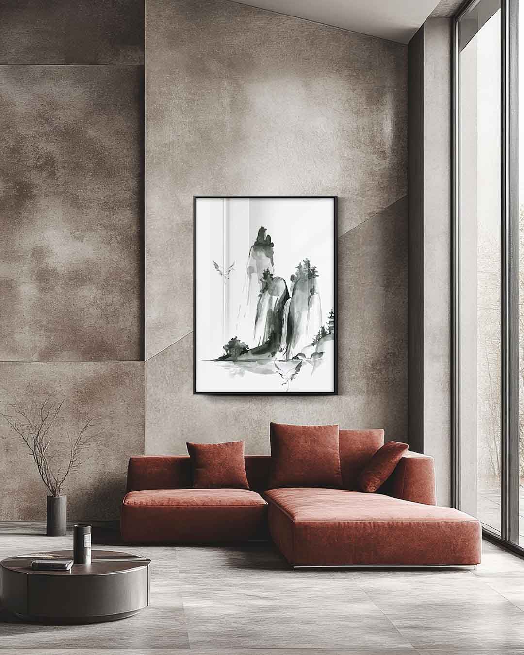 Monochrome Berglandschap Kunstwerk-canvas-dibond-plexiglas-wanddecoratie-WallArtistic