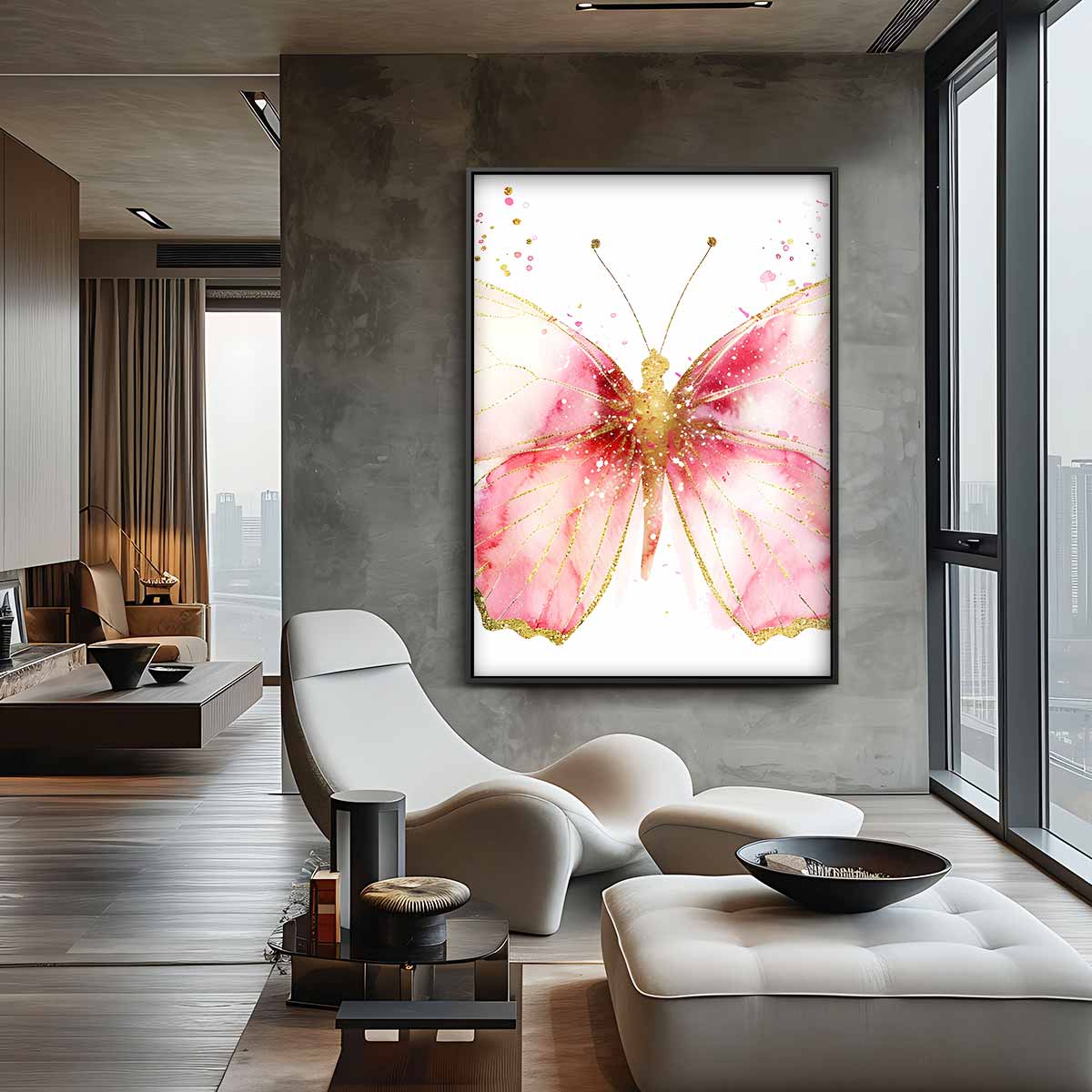 Dromerige Vlinder Aquarel Kunstwerk-canvas-dibond-plexiglas-wanddecoratie-WallArtistic