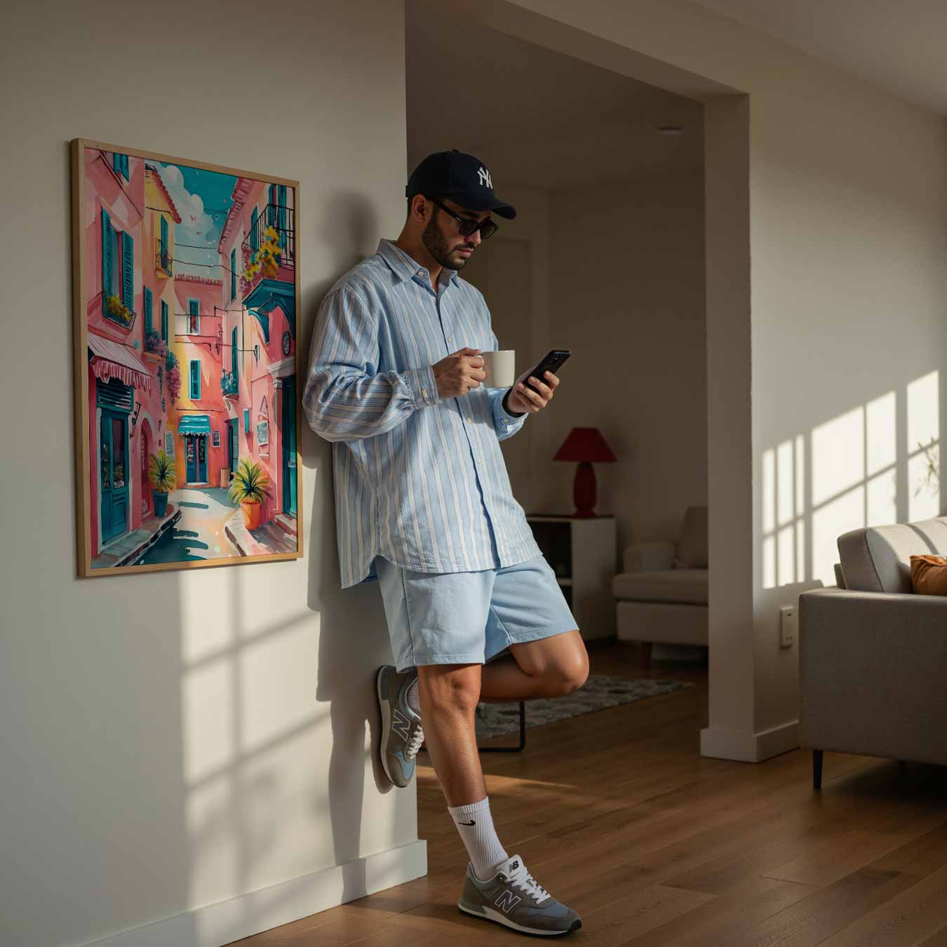 Kleurrijke Straathoek in Zuid-Europa Poster-WallArtistic