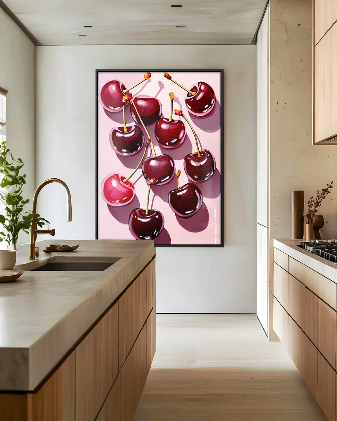 Kersenfeest op Roze Canvas Kunstwerk-canvas-dibond-plexiglas-wanddecoratie-WallArtistic