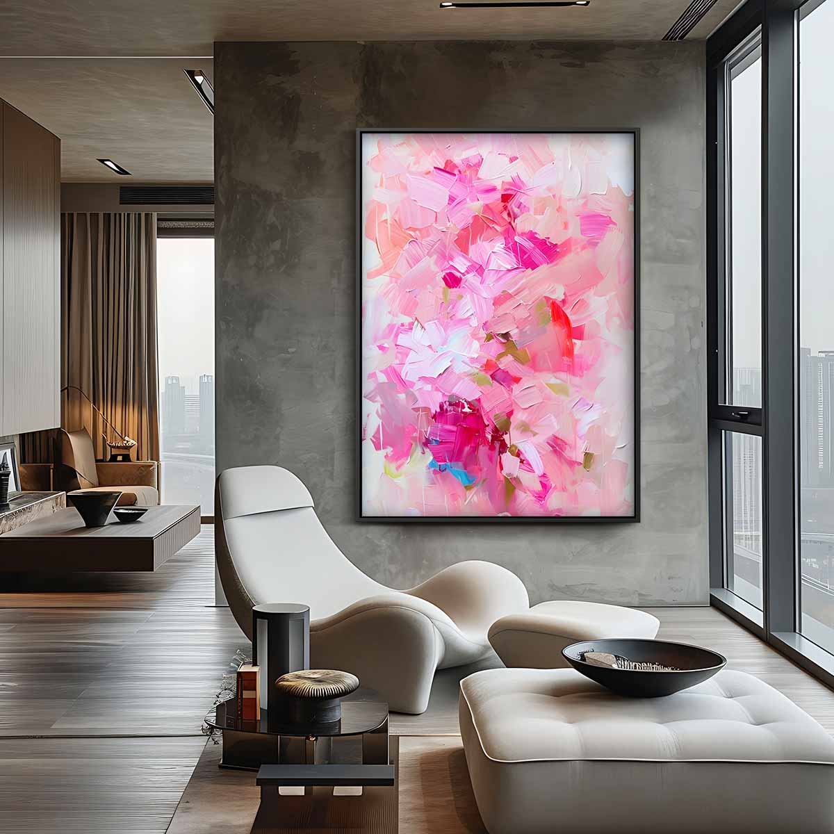 Roze Abstracte Compositie Kunstwerk-canvas-dibond-plexiglas-wanddecoratie-WallArtistic