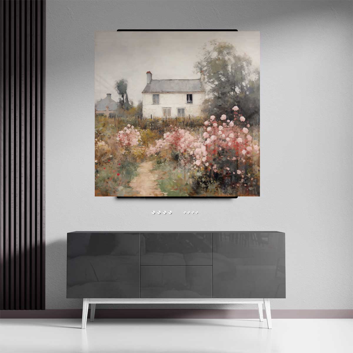 Rustiek Landhuis in Bloemrijk Landschap Kunstwerk-canvas-dibond-plexiglas-wanddecoratie-WallArtistic