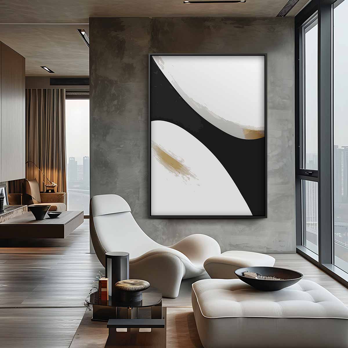 Abstracte Curves in Zwart en Wit Kunstwerk-canvas-dibond-plexiglas-wanddecoratie-WallArtistic