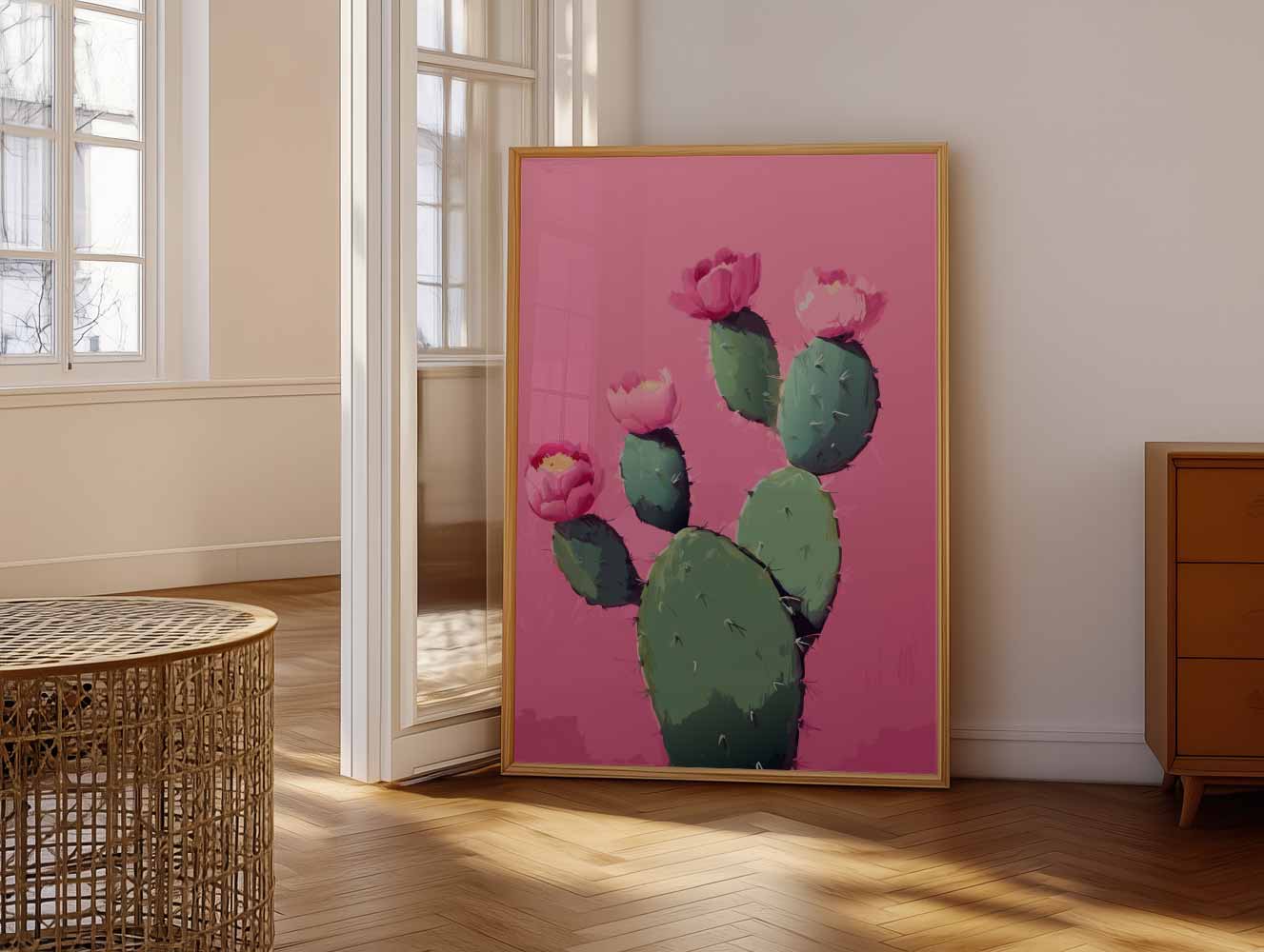 Cactus Bloemenpracht op Roze Poster