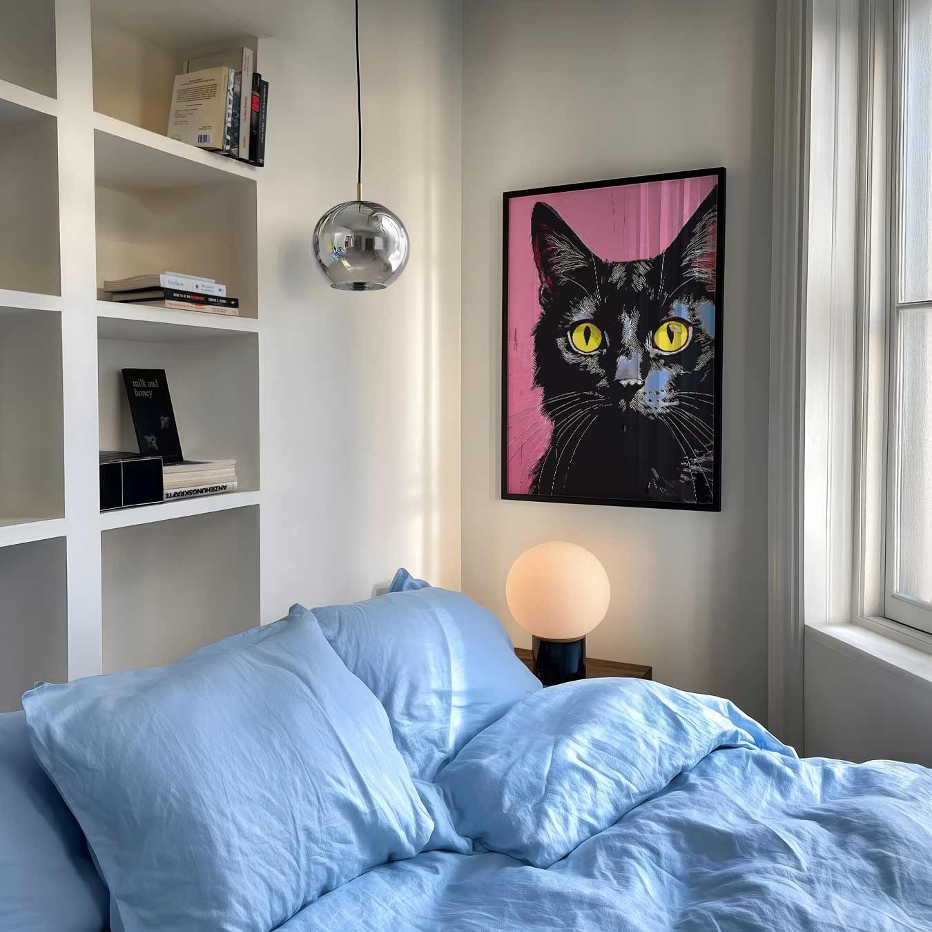 Stijlvolle Kattenposter met Roze Achtergrond Poster