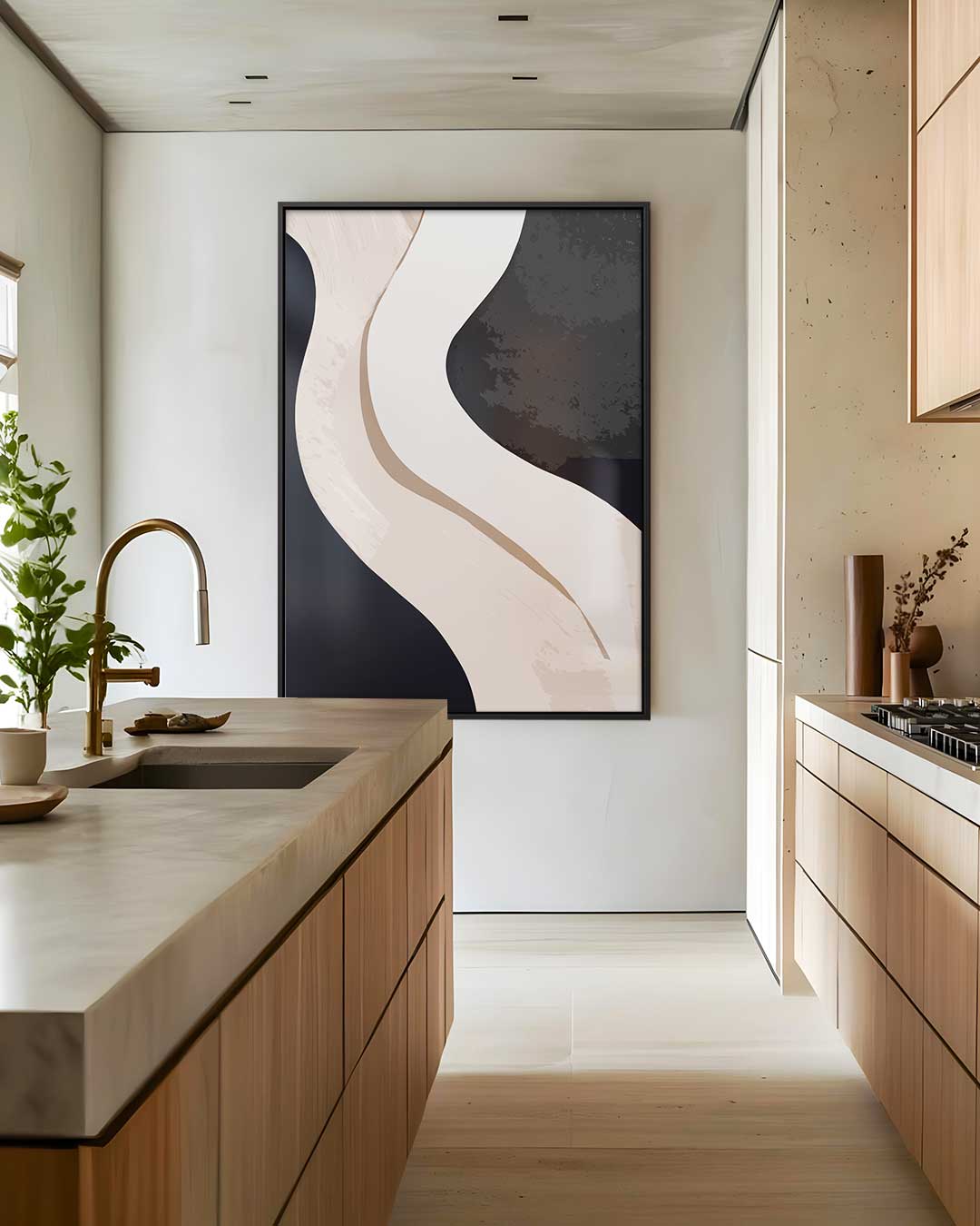 Abstracte Golven in Beige Kunstwerk-canvas-dibond-plexiglas-wanddecoratie-WallArtistic