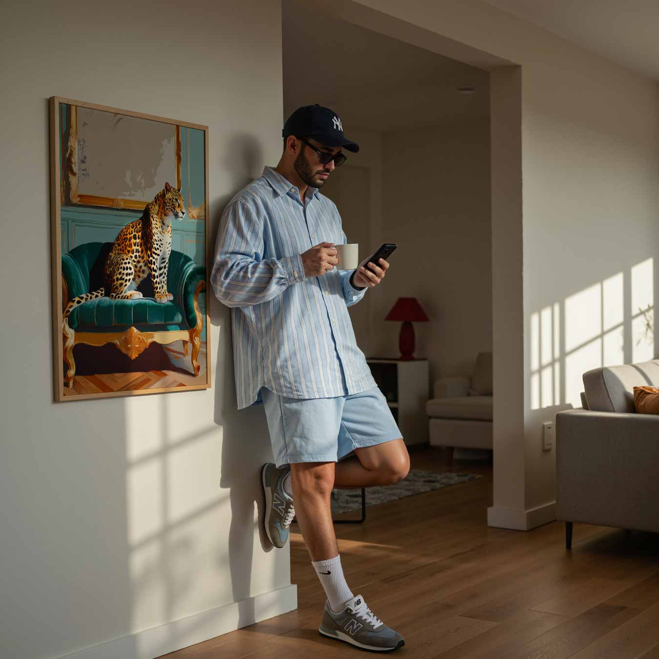 Elegante Luipaard op Luxe Sofa Poster-WallArtistic